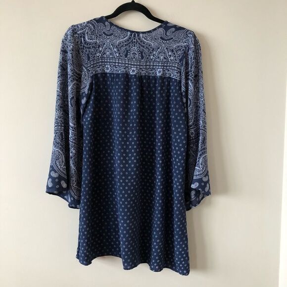 ANGIE Multi Pattern Blue Tunic Top - Picture 2 of 6